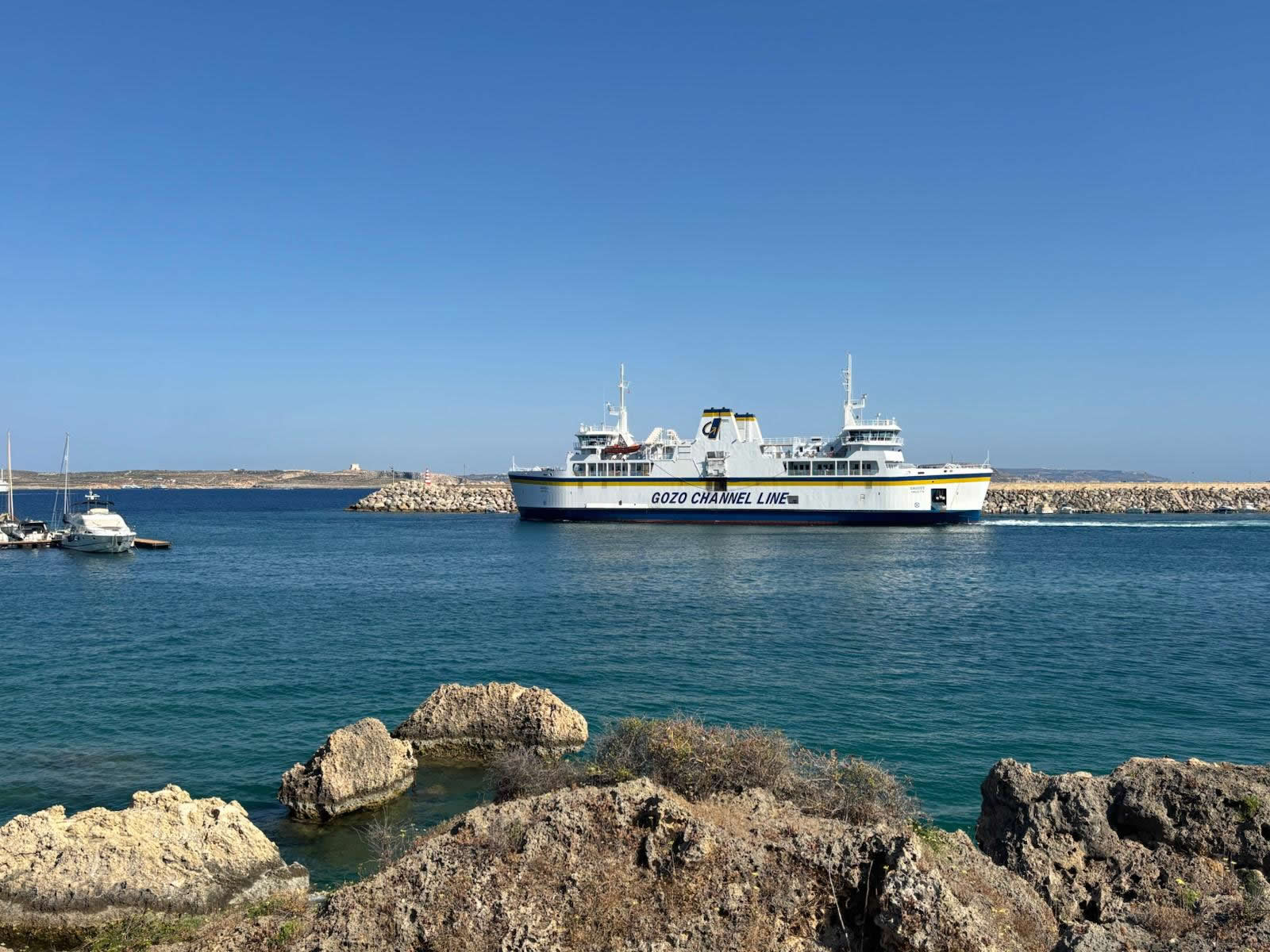 Gozo Channel ferry arriving at Mġarr Harbour, Gozo