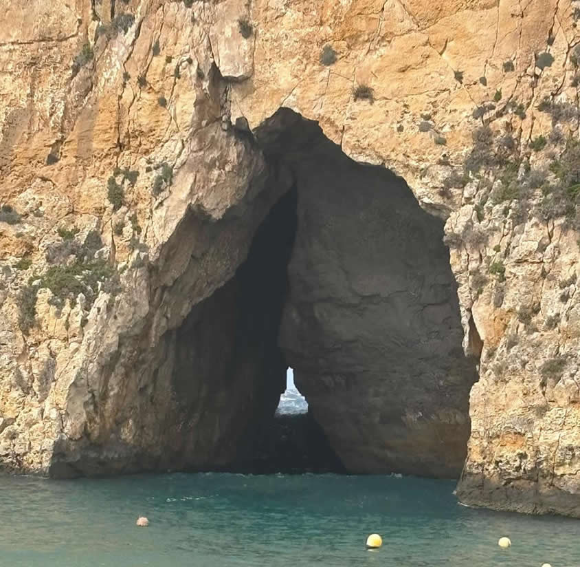 Inland Sea Tunnel at Dwejra, Gozo, viewed from the sheltered Inland Sea